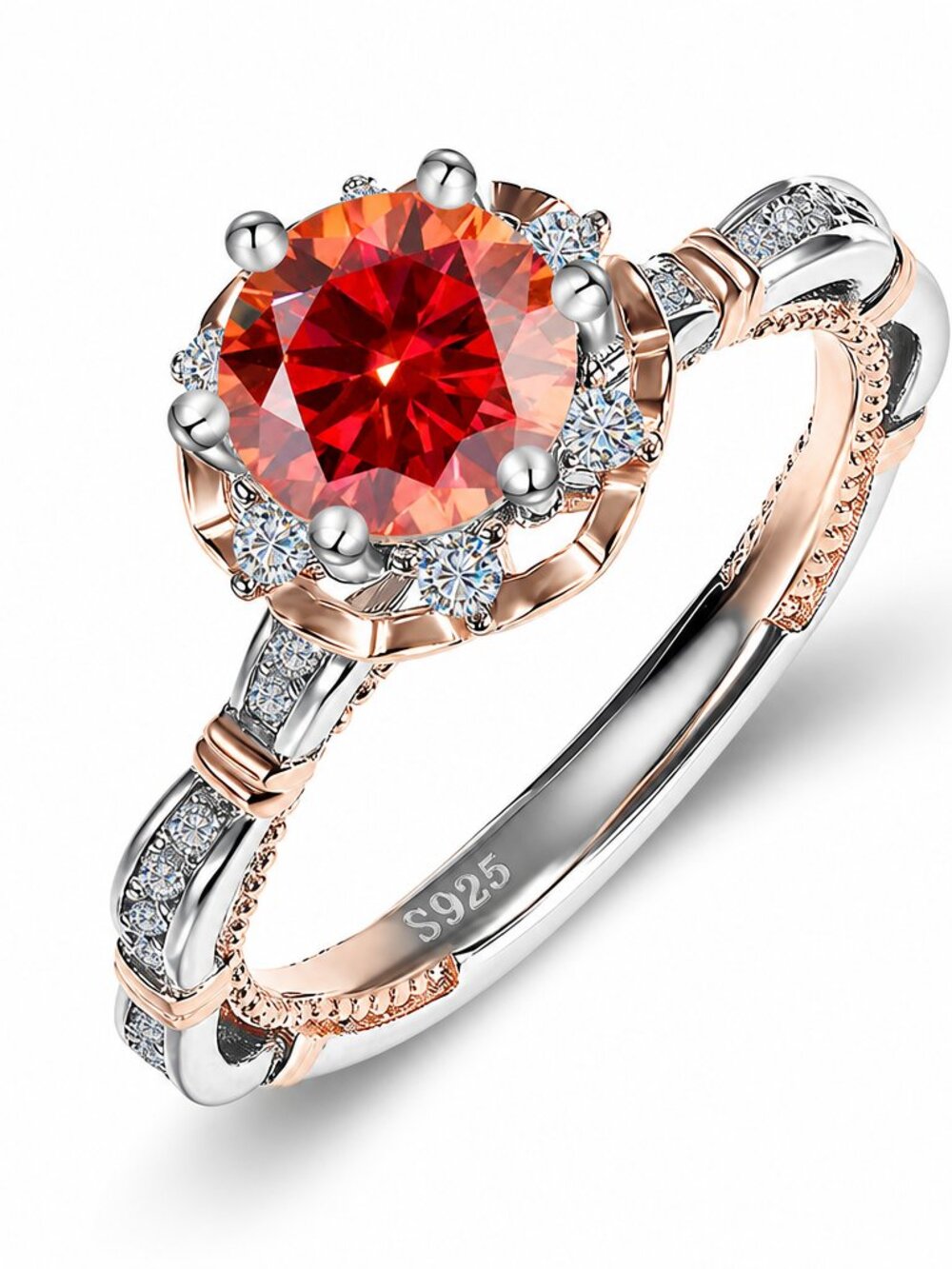 Fire Red Moissanite 925 Sterling Silver Ring